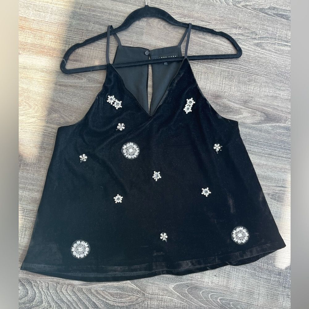 Endless Rose Black Velvet Cami with Crystal Embellishments Sz S